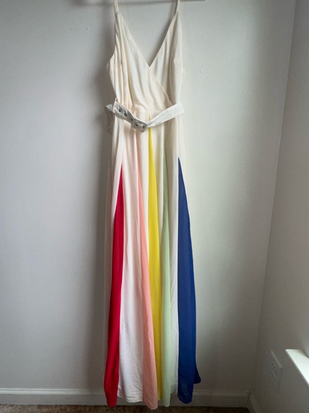 Aura Cream Maxi Dress with Red, Pink, Yellow and Blue Panels